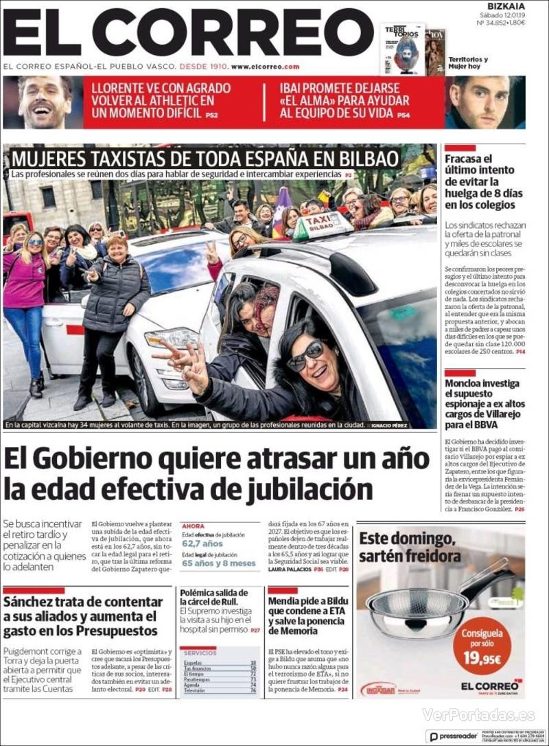Portada El Correo 2019-01-13
