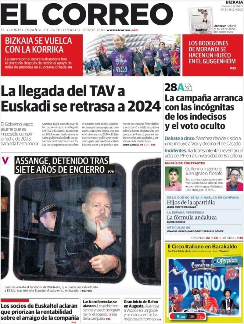 Portada El Correo 2019-04-13