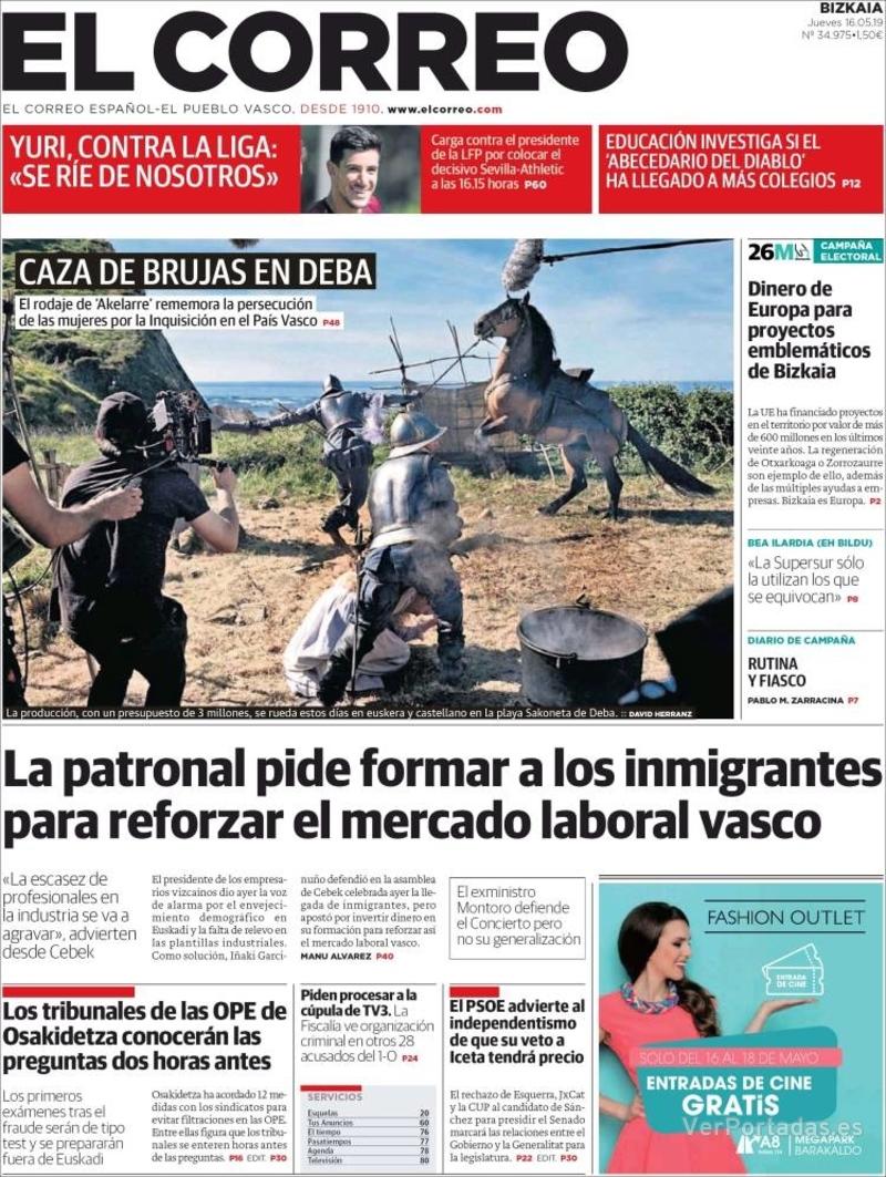 Portada El Correo 2019-05-17