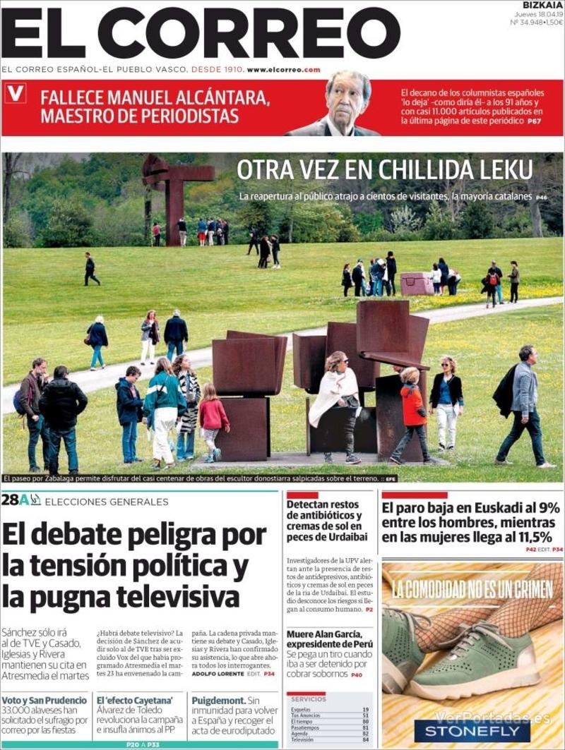 Portada El Correo 2019-04-19