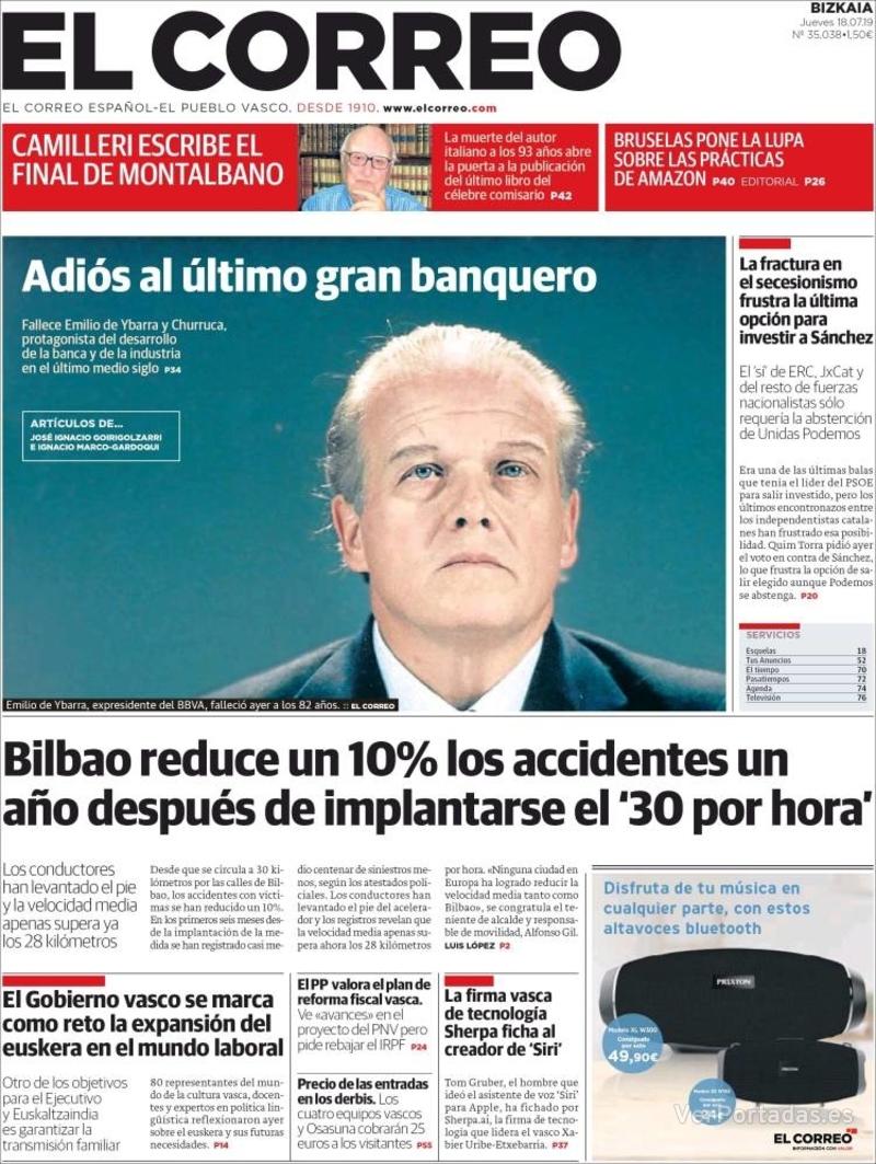 Portada El Correo 2019-07-19