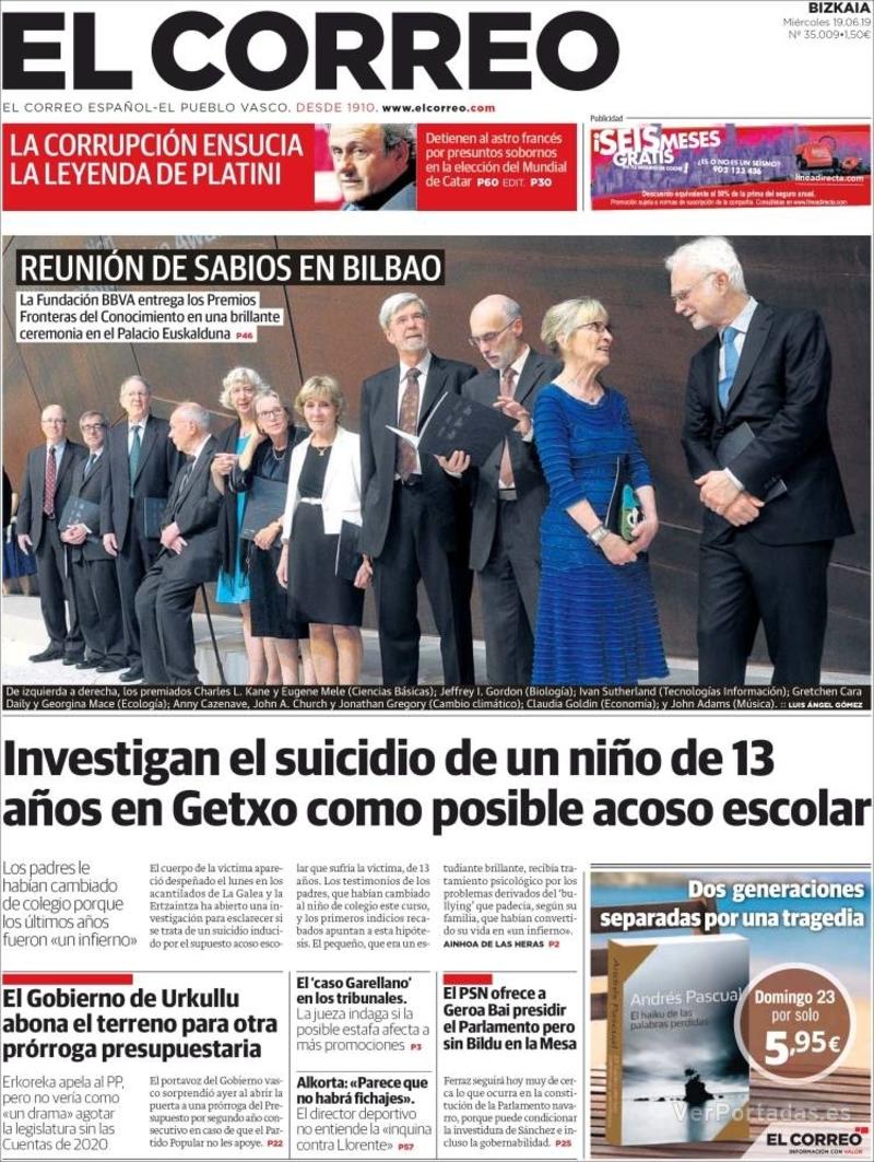 Portada El Correo 2019-06-20