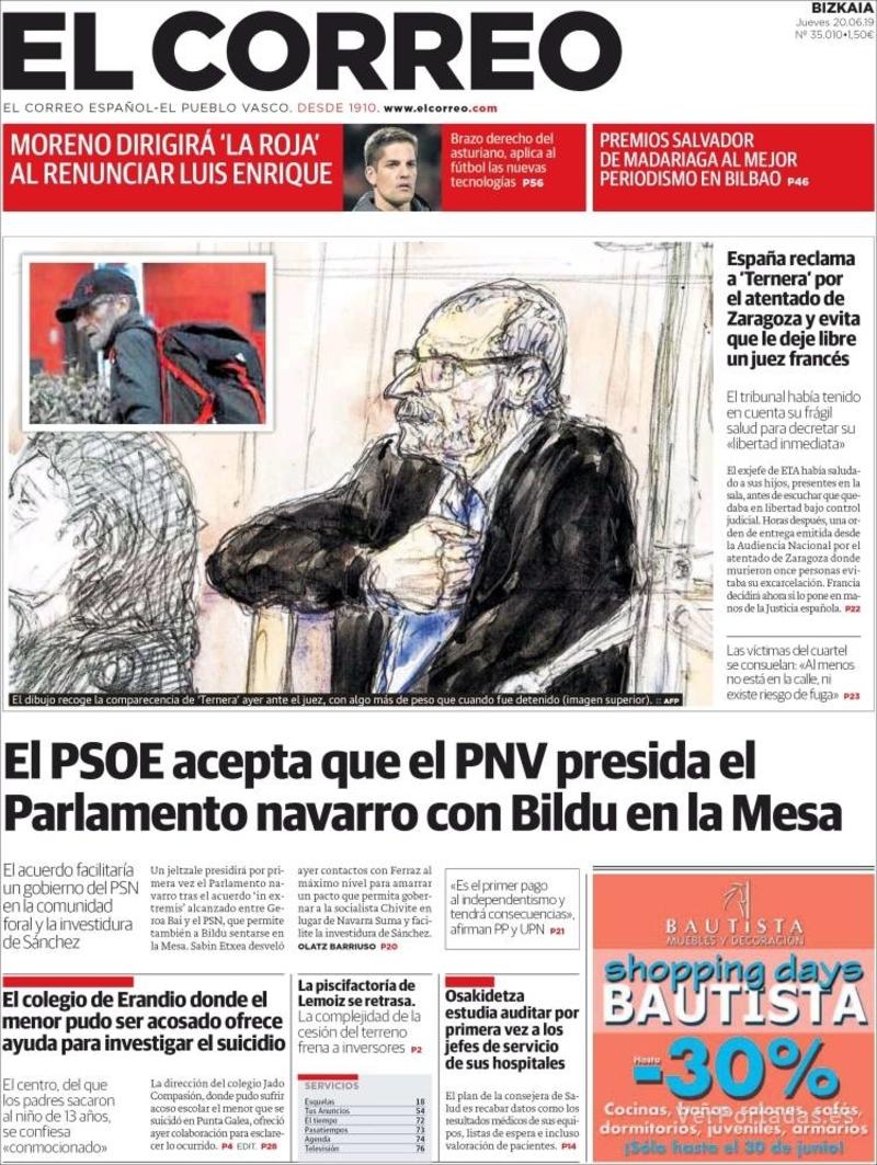 Portada El Correo 2019-06-21