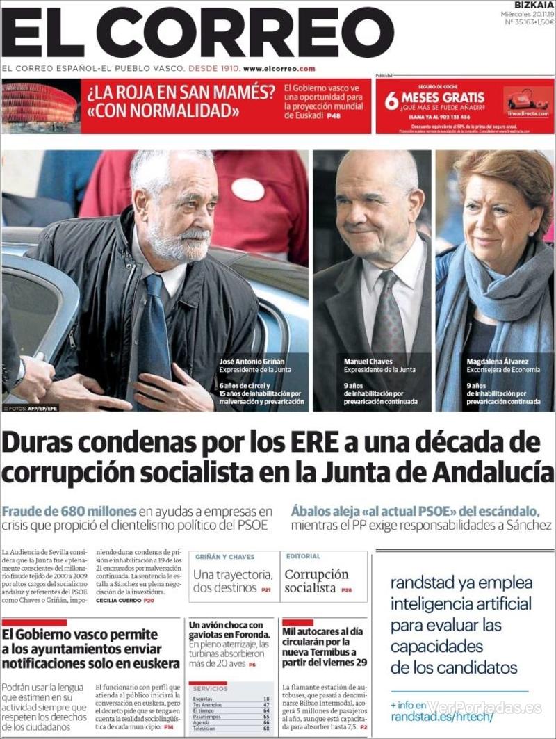 Portada El Correo 2019-11-21