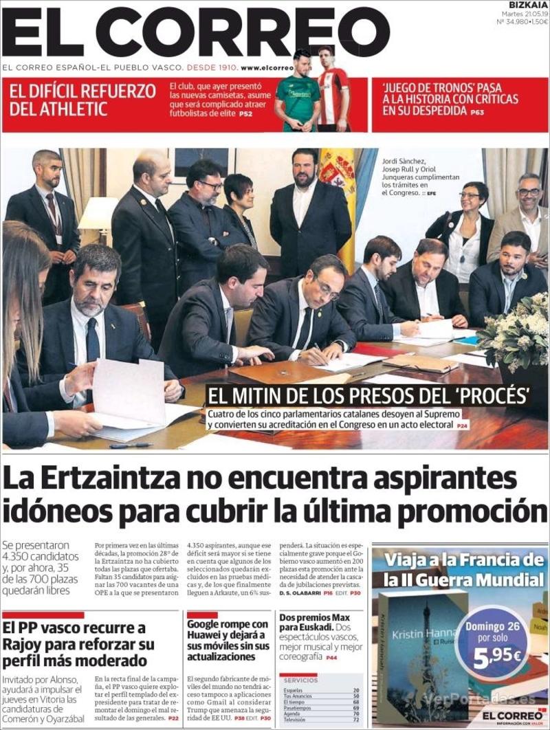 Portada El Correo 2019-05-22