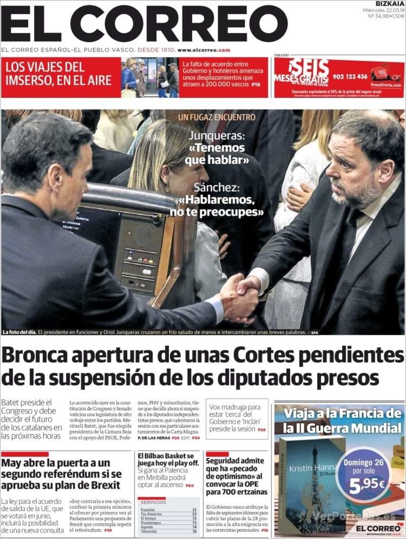 Portada El Correo 2019-05-23