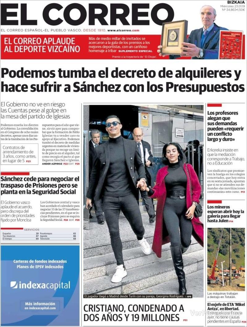 Portada El Correo 2019-01-24