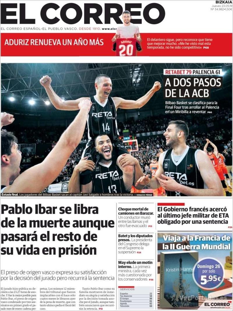 Portada El Correo 2019-05-24