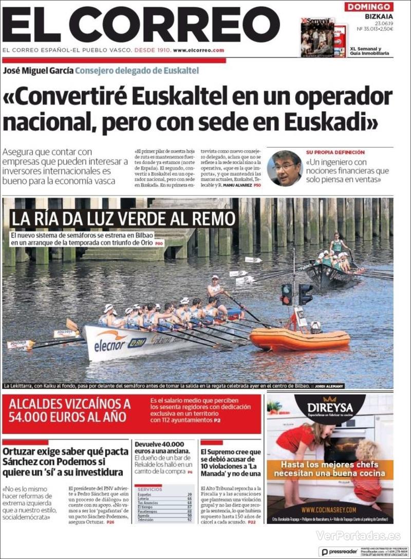 Portada El Correo 2019-06-24