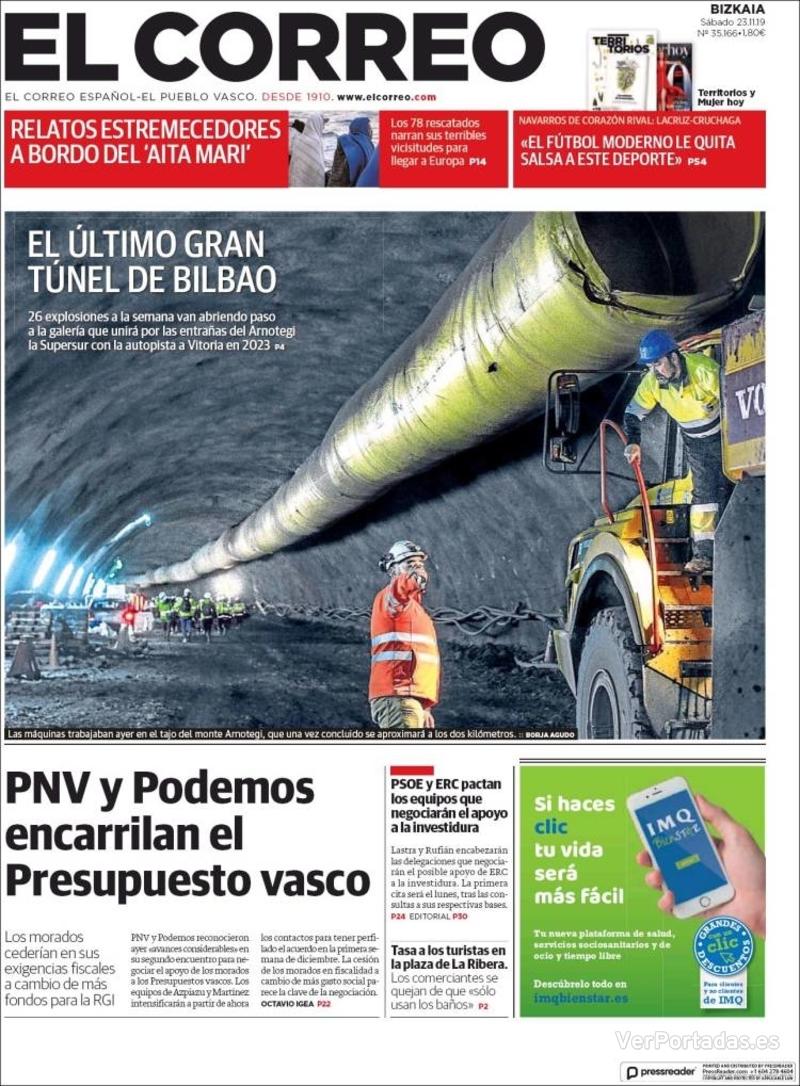 Portada El Correo 2019-11-24