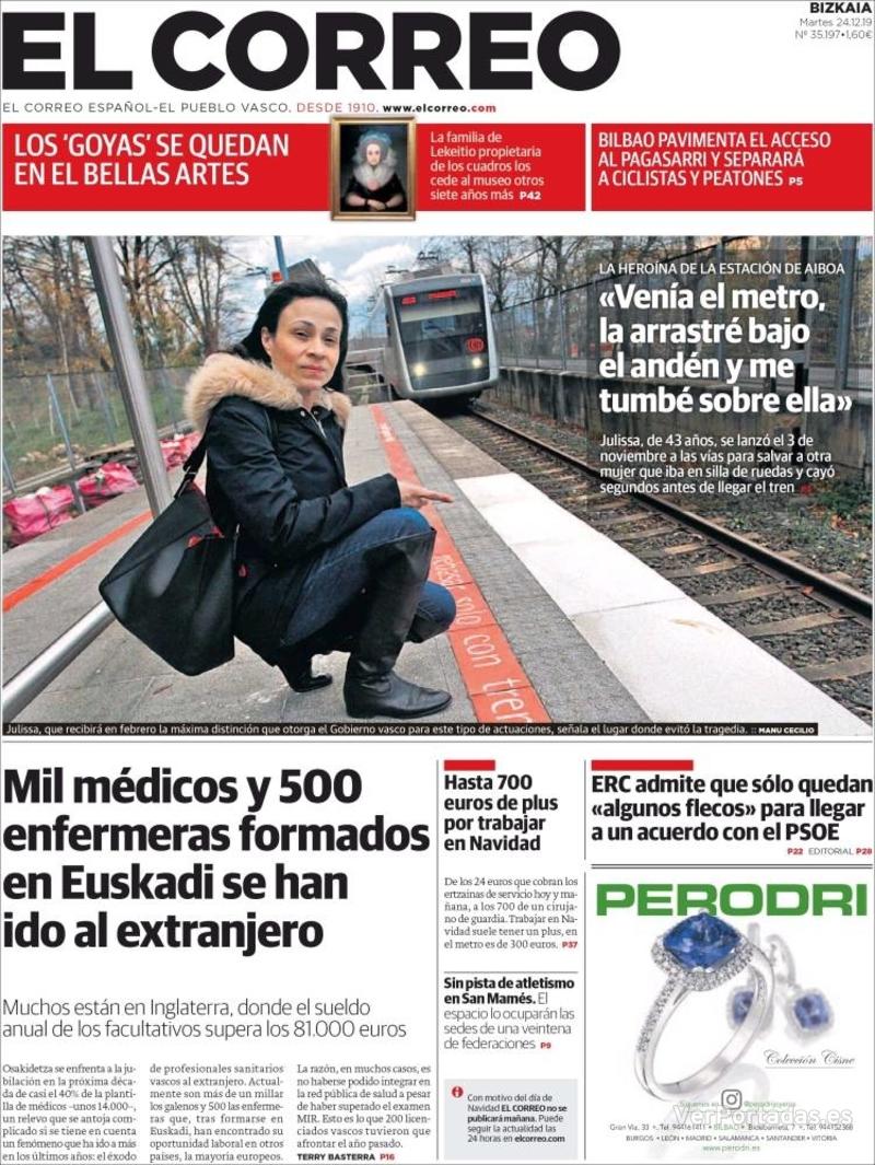 Portada El Correo 2019-12-26