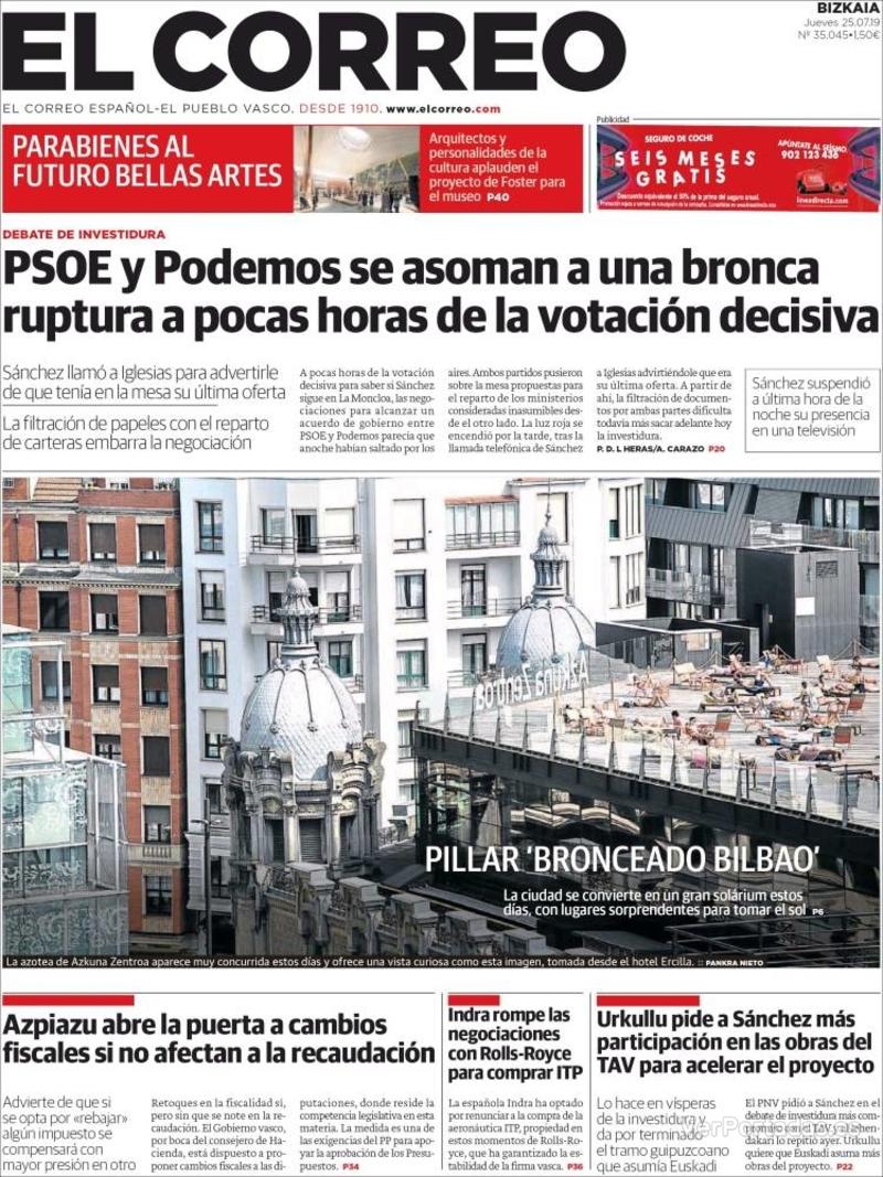Portada El Correo 2019-07-26