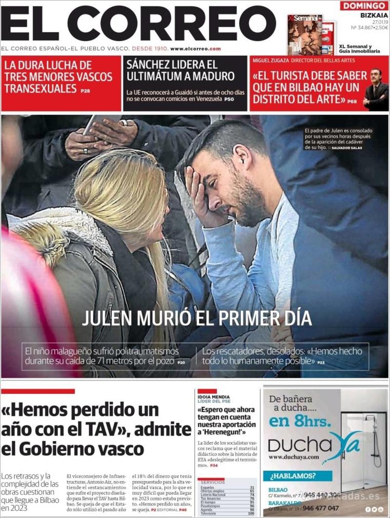 Portada El Correo 2019-01-28