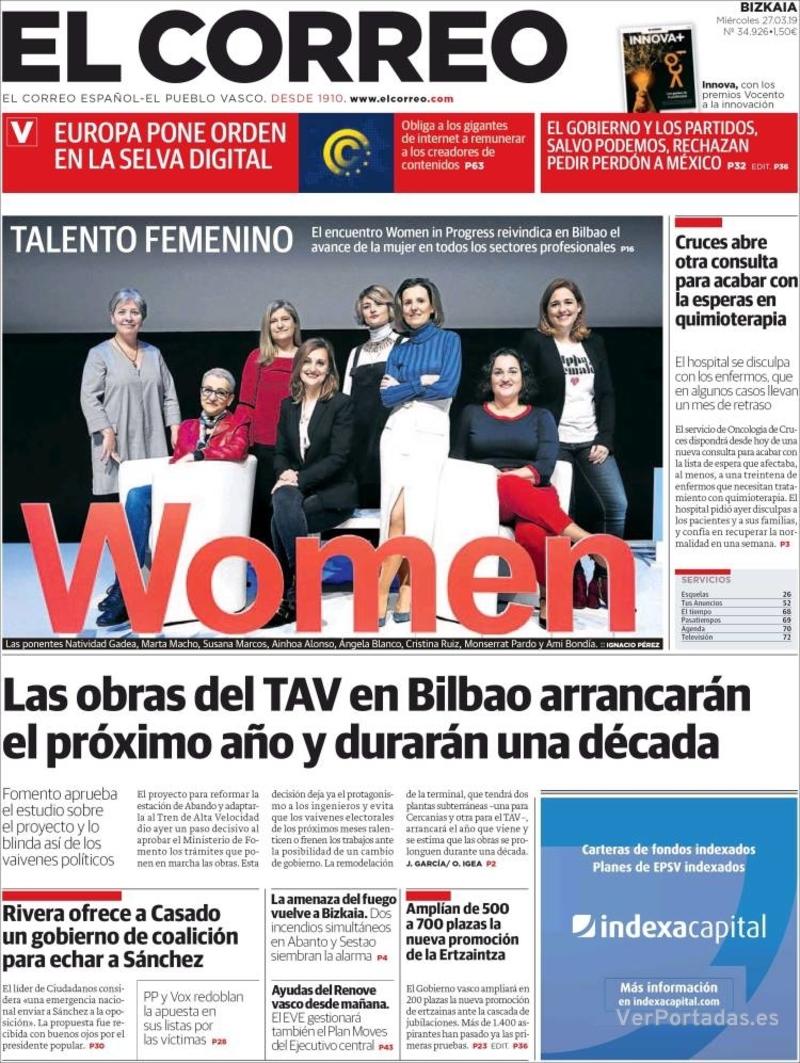 Portada El Correo 2019-03-28