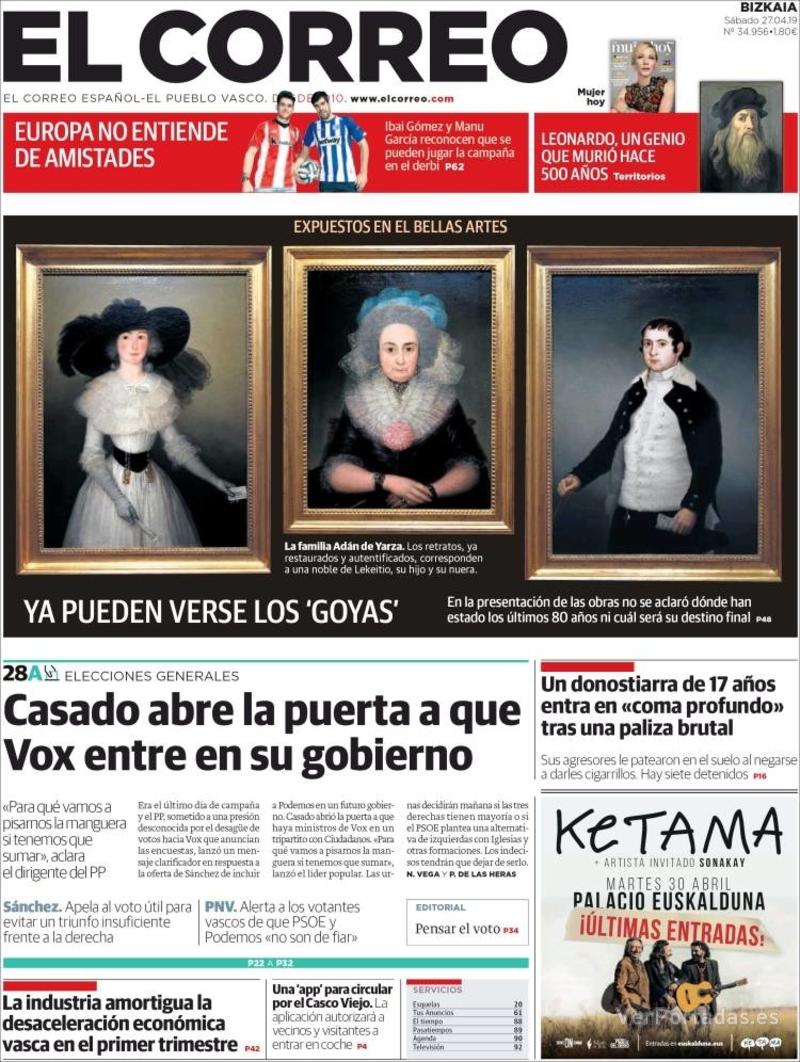 Portada El Correo 2019-04-28