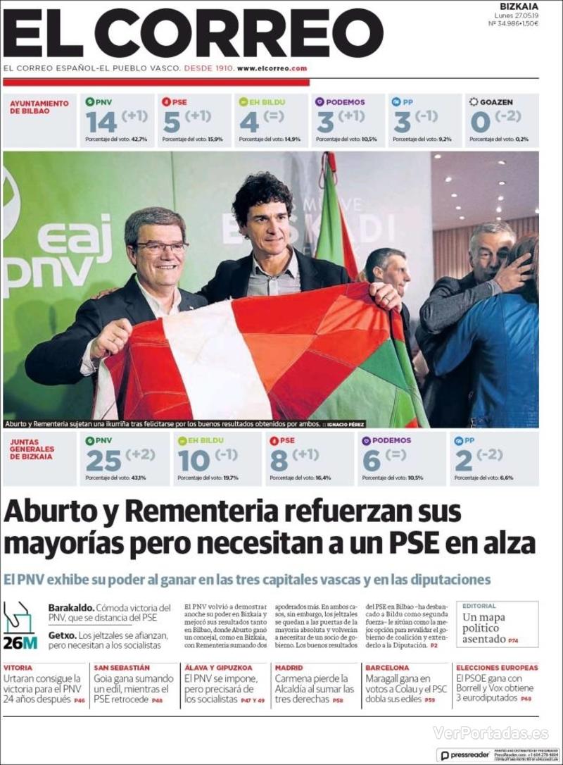 Portada El Correo 2019-05-28