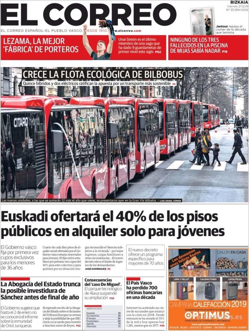 Portada El Correo 2019-12-28