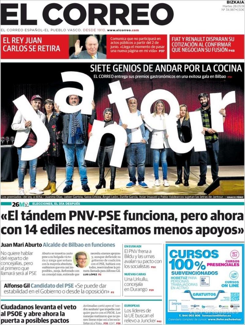 Portada El Correo 2019-05-29
