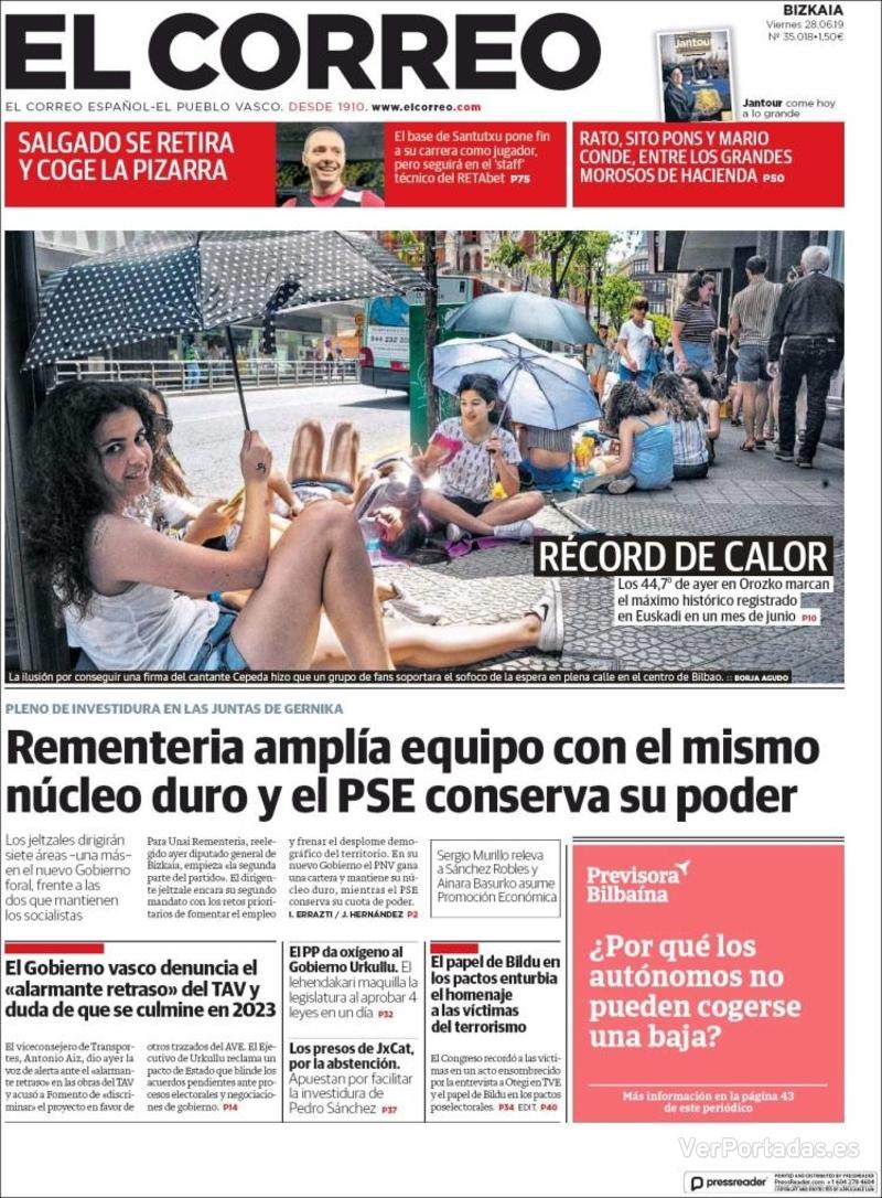 Portada El Correo 2019-06-29