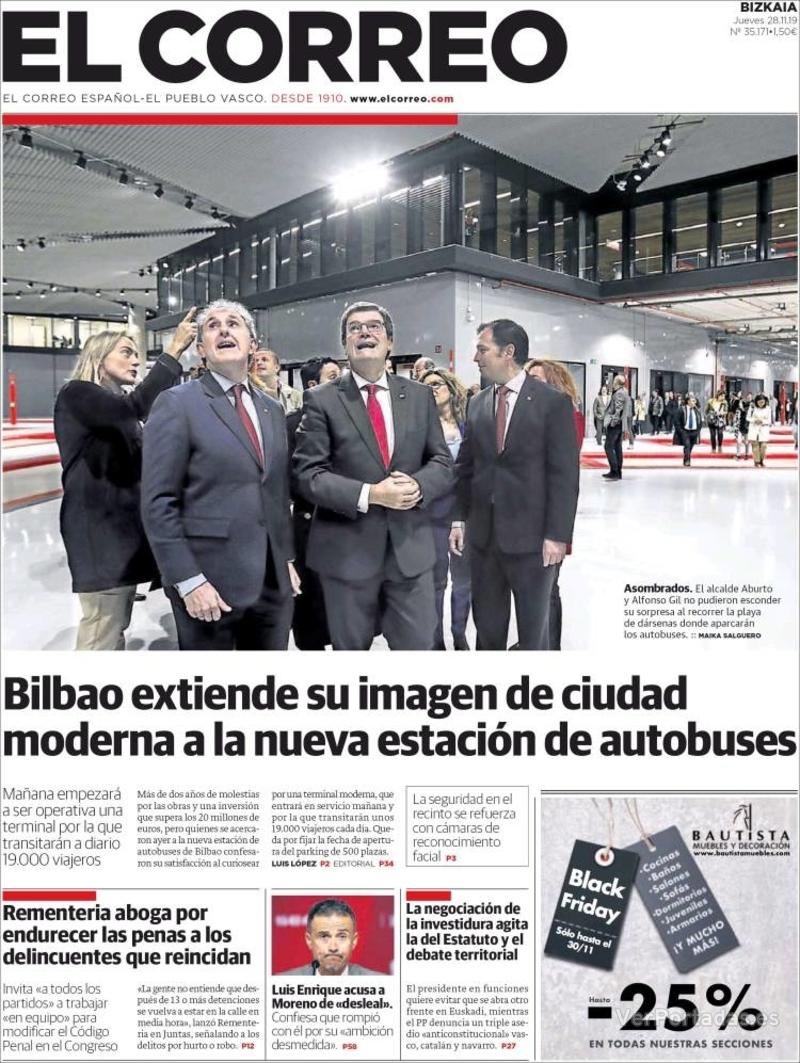 Portada El Correo 2019-11-29