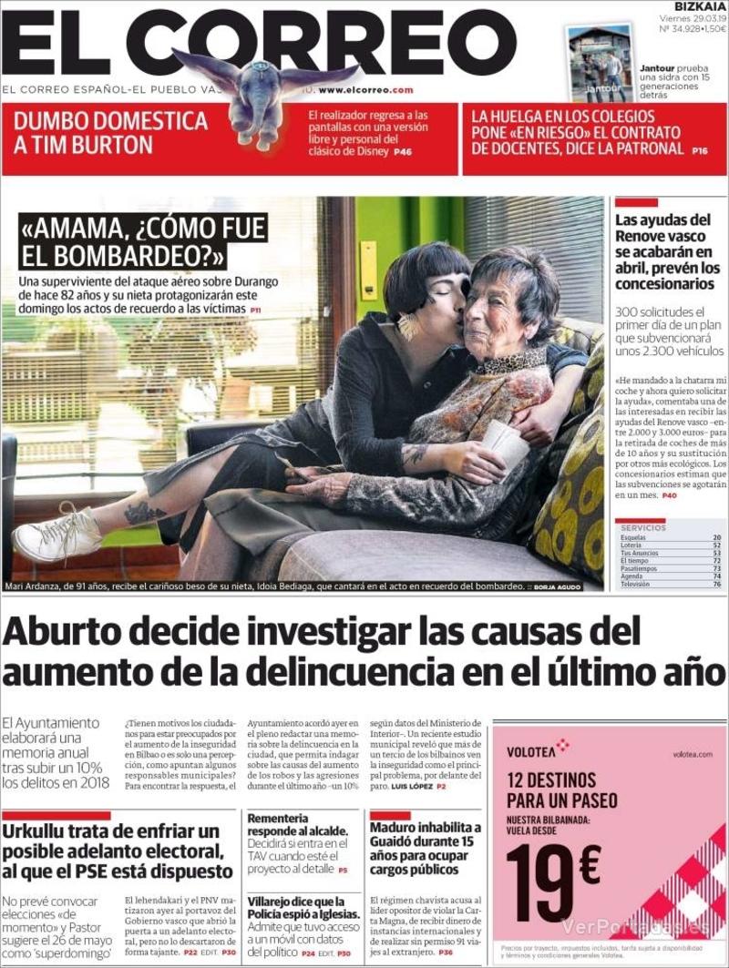 Portada El Correo 2019-03-30