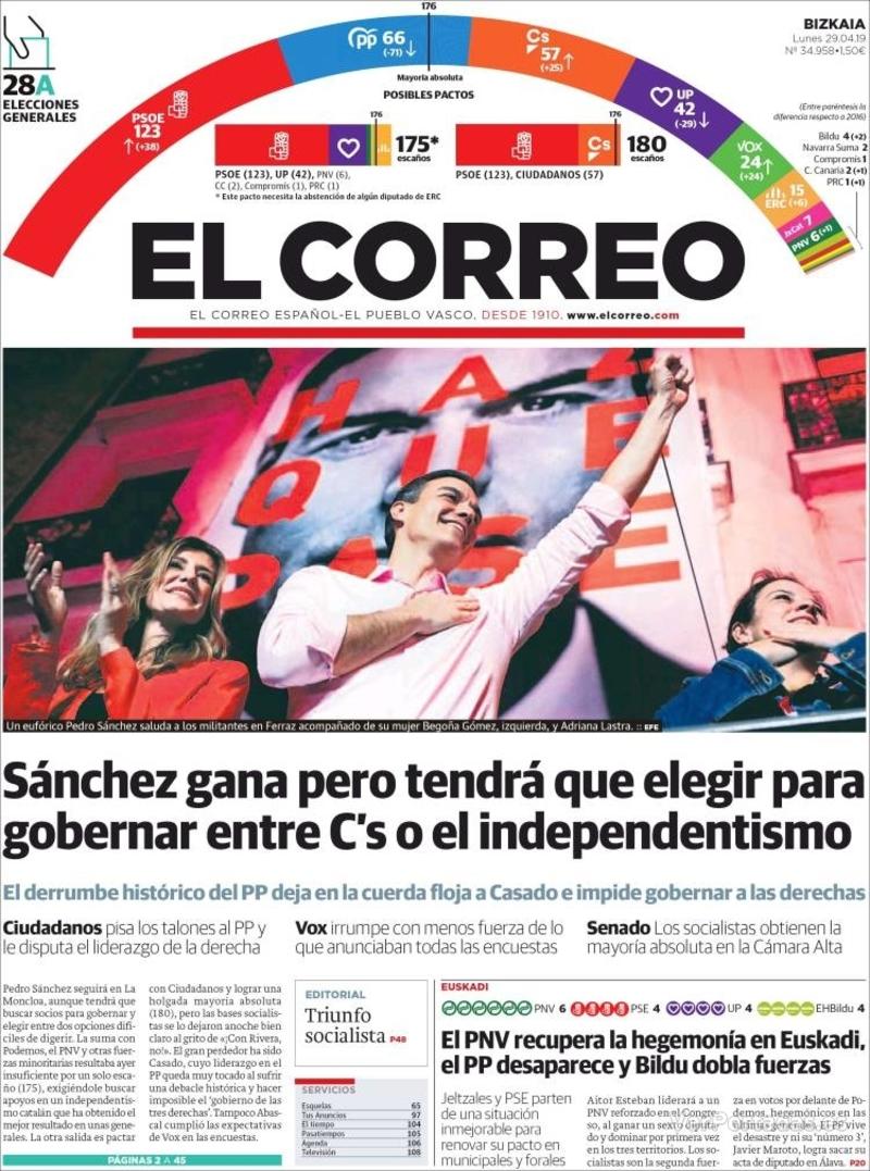 Portada El Correo 2019-04-30