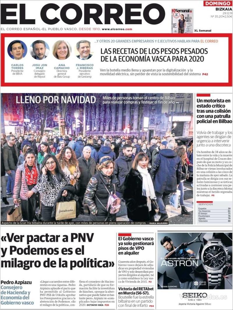 Portada El Correo 2019-12-30