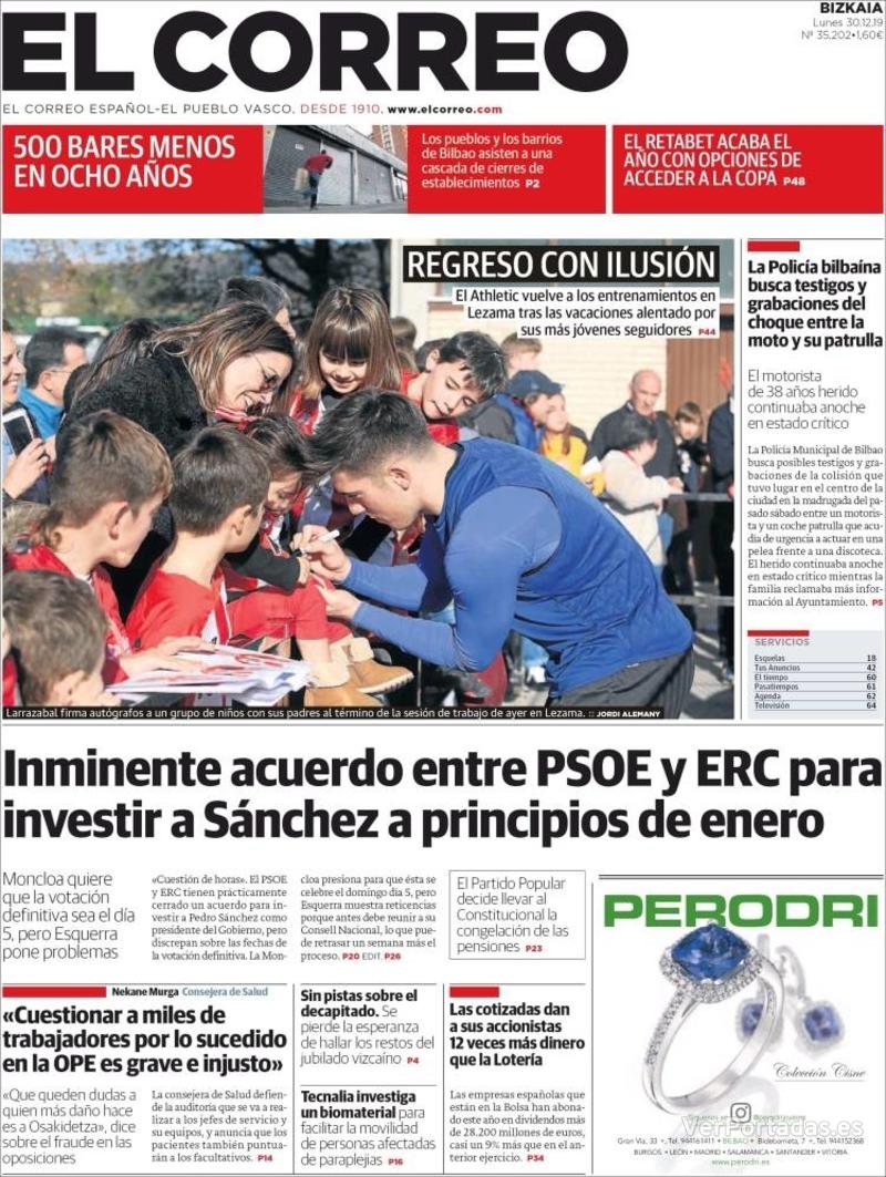 Portada El Correo 2019-12-31