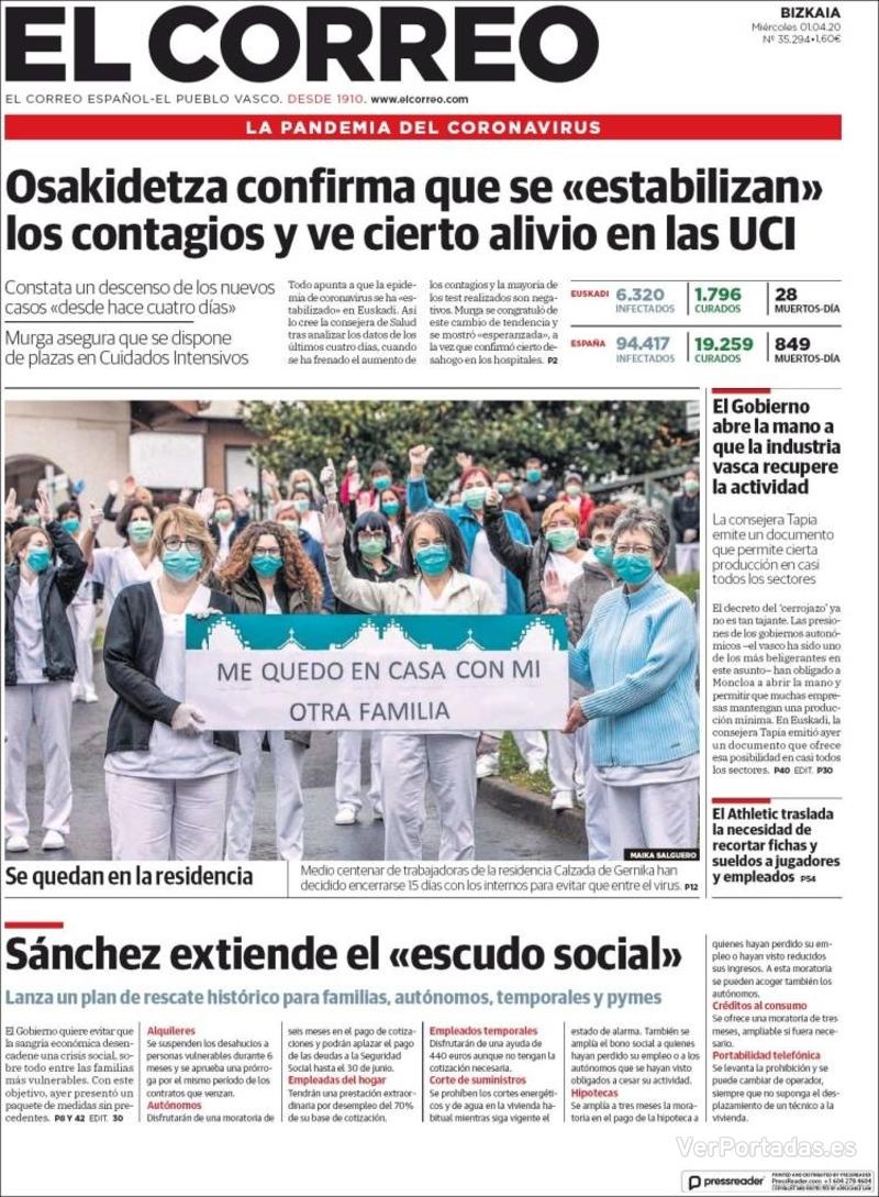 Portada El Correo 2020-04-02