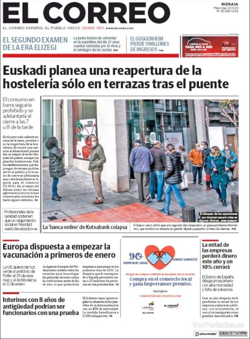 Portada El Correo 2020-12-03