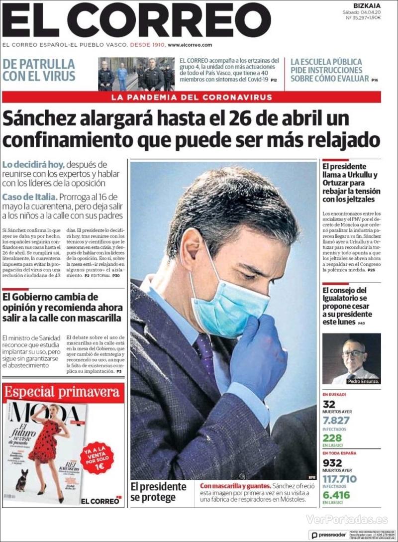 Portada El Correo 2020-04-05