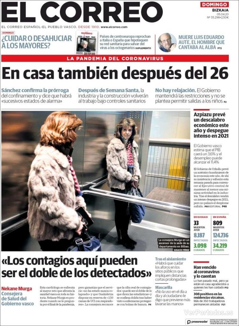 Portada El Correo 2020-04-06