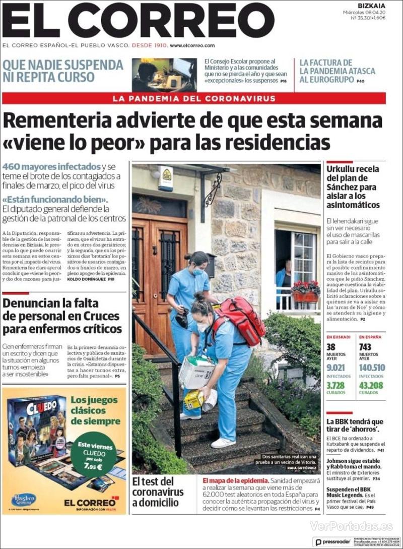 Portada El Correo 2020-04-09