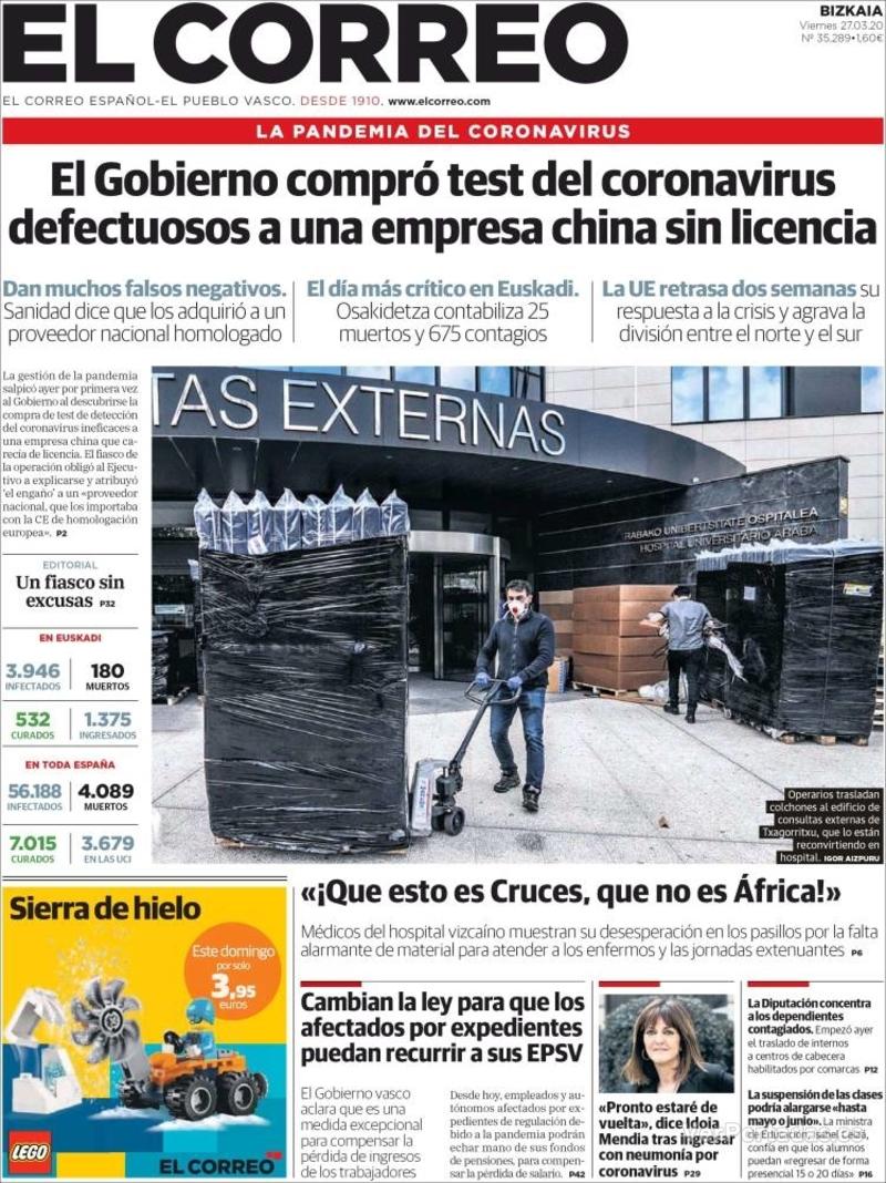 Portada El Correo 2020-03-28