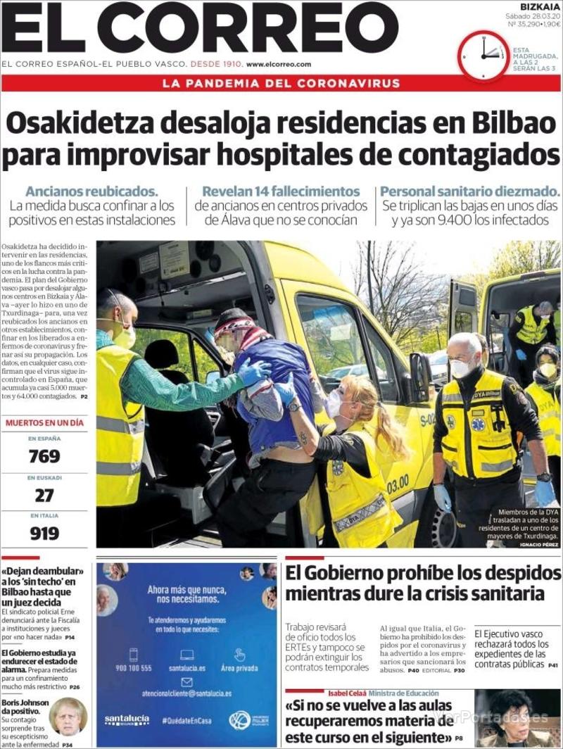 Portada El Correo 2020-03-29