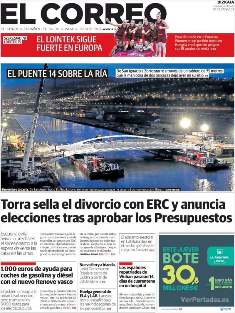 Portada El Correo 2020-01-31