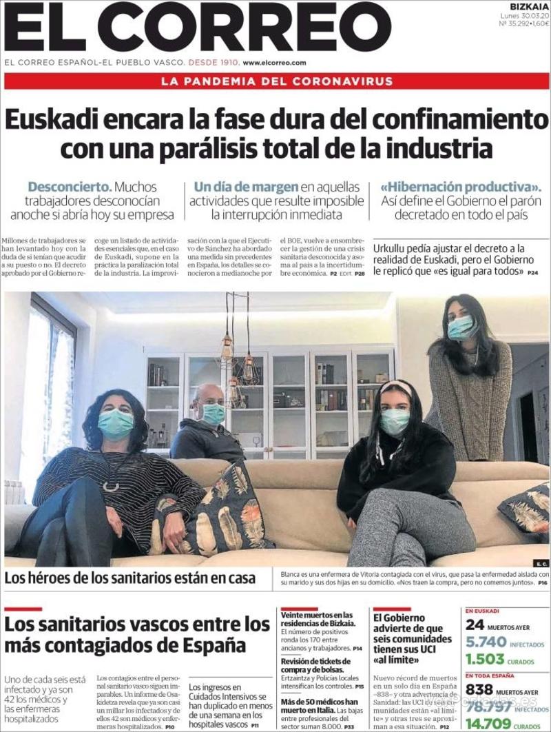 Portada El Correo 2020-03-31