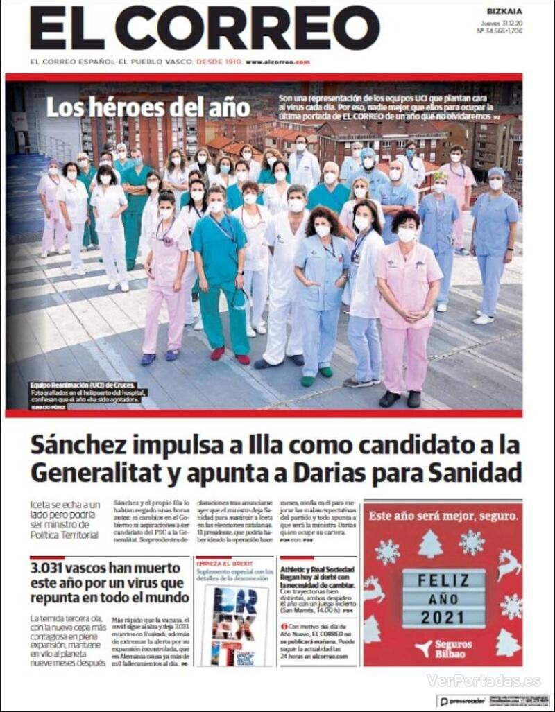 Portada El Correo 2021-01-02