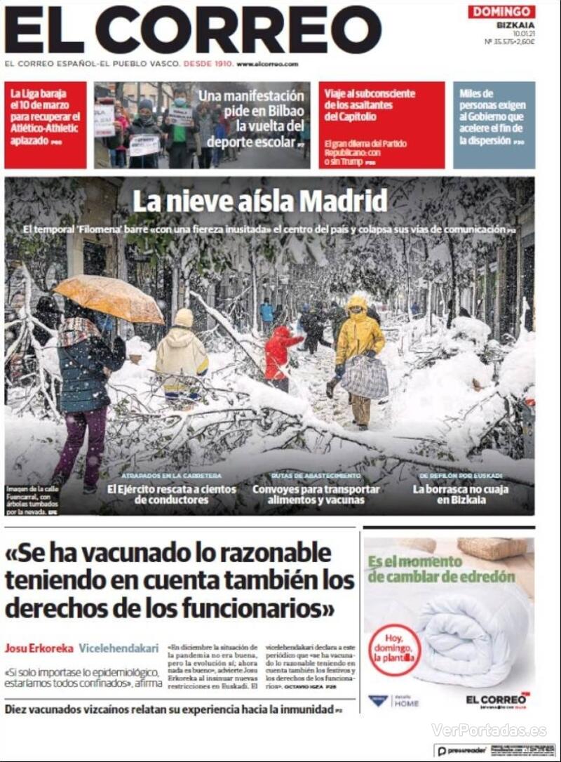 Portada El Correo 2021-01-11