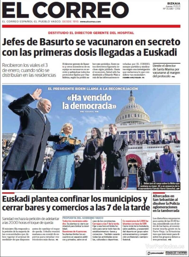 Portada El Correo 2021-01-22