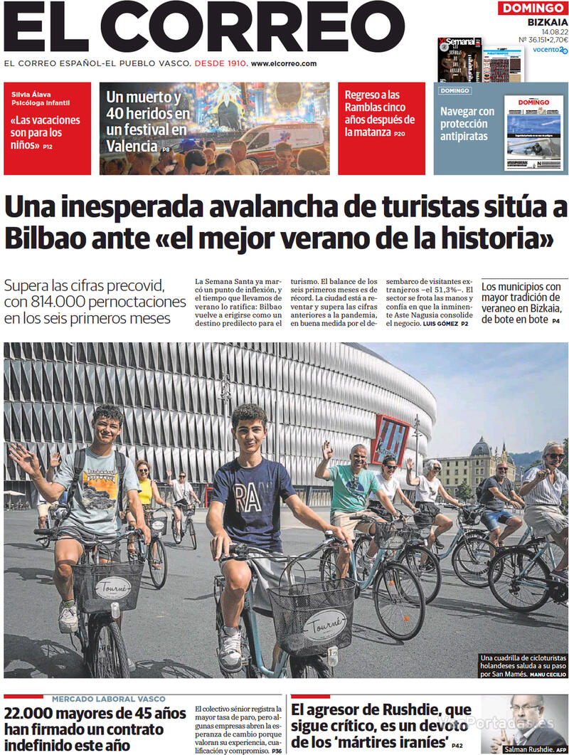 Portada El Correo 2022-08-15