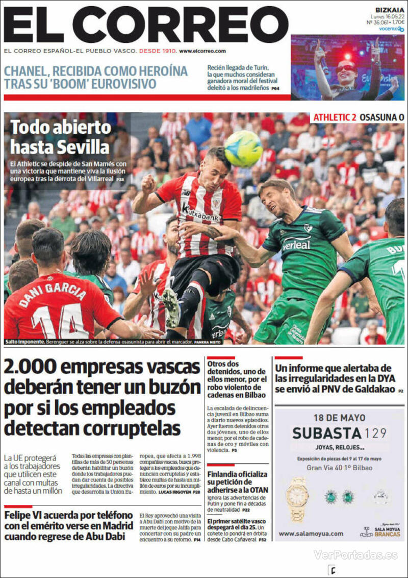 Portada El Correo 2022-05-17