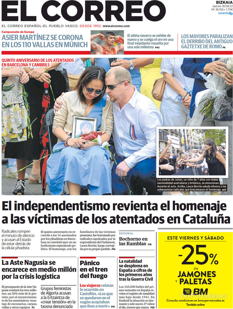 Portada El Correo 2022-08-19