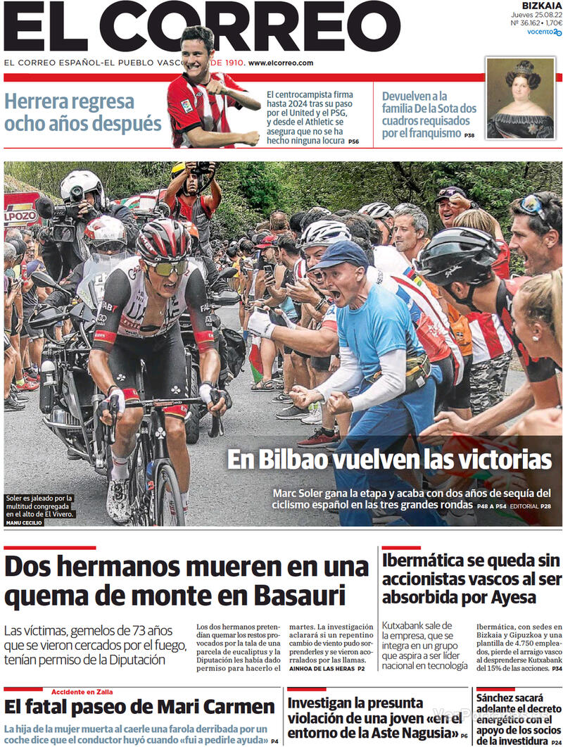 Portada El Correo 2022-08-26