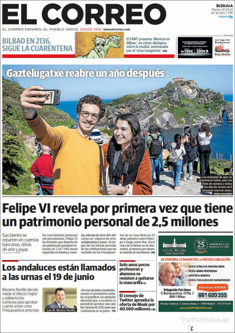 Portada El Correo 2022-04-27