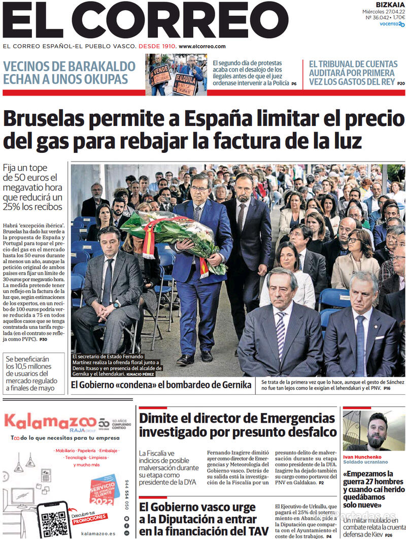 Portada El Correo 2022-04-28