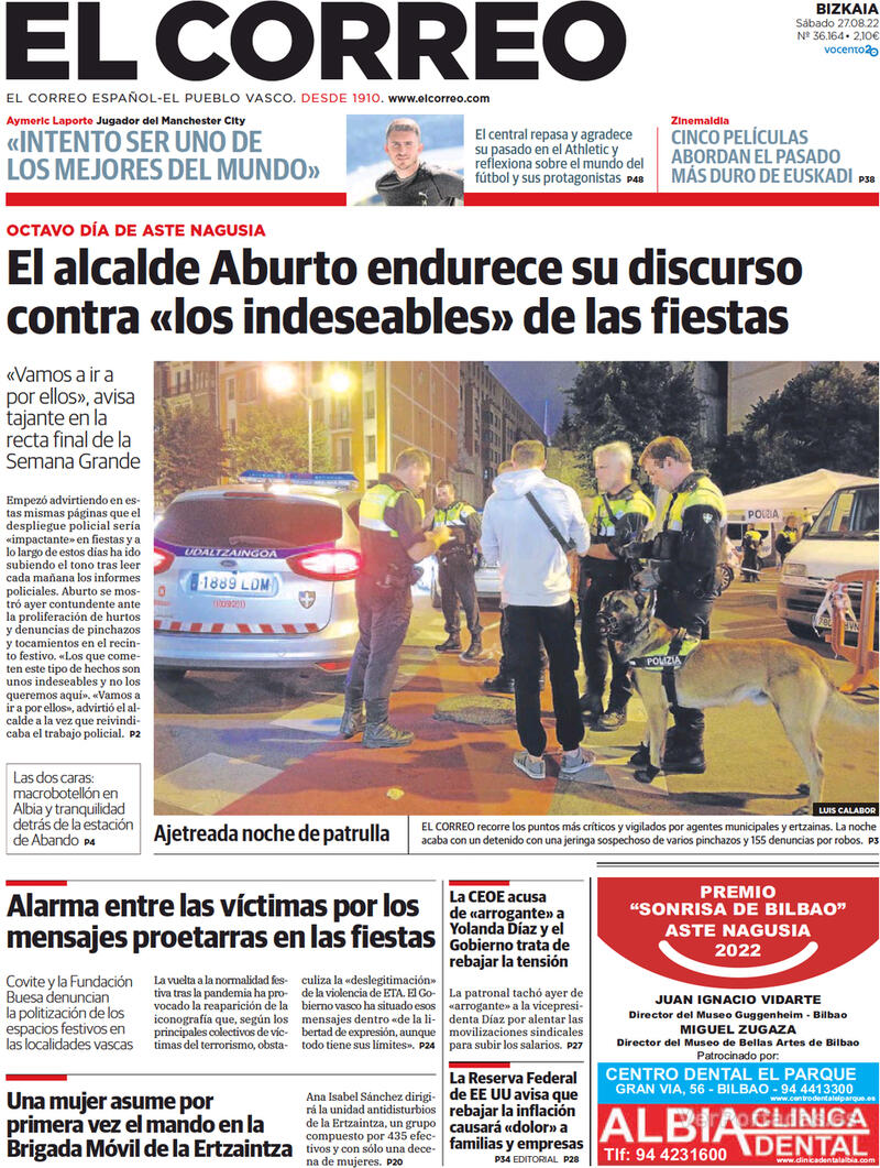 Portada El Correo 2022-08-28