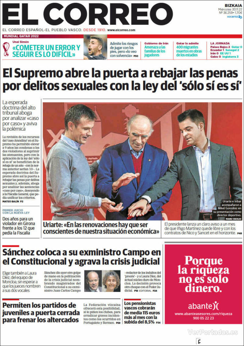 Portada El Correo 2022-12-01