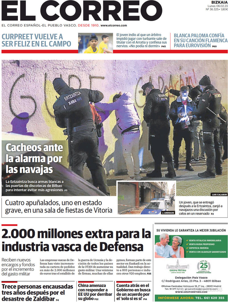 Portada El Correo 2023-02-07