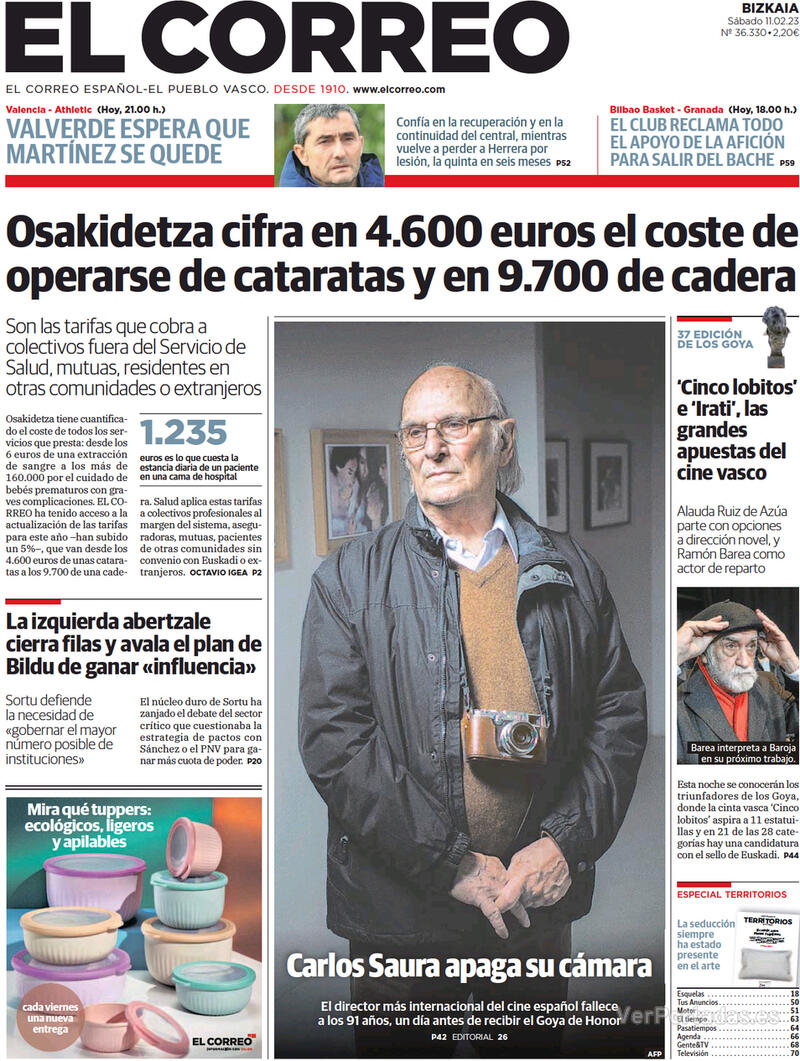 Portada El Correo 2023-02-12